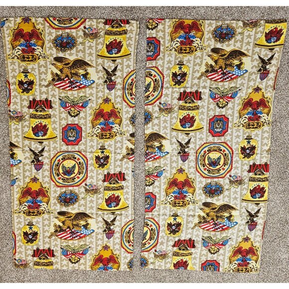 Vintage Patriotic Bicentennial Americana Fabric Curtain Panels 1970s Set of 6 - Picture 4 of 11